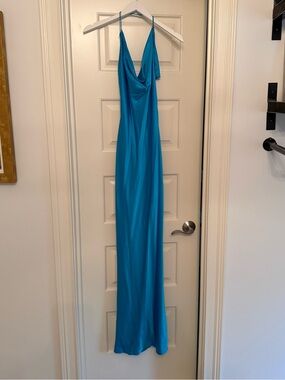 SER.O.YA Turquoise Satin Slip Dress